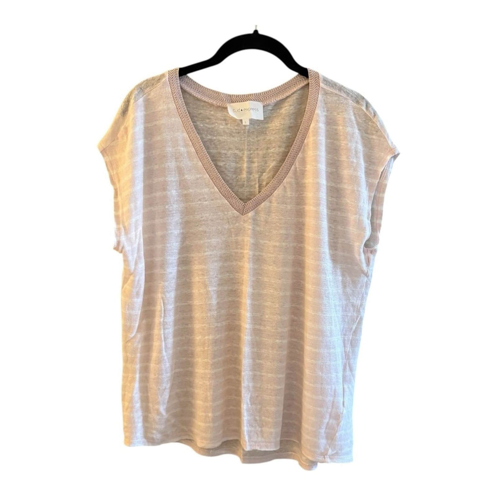 Sud Express Linen V-Neck T Shirt Size L